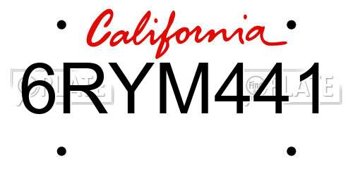6RYM441 California License Plate