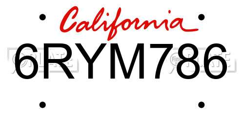 6RYM786 California License Plate