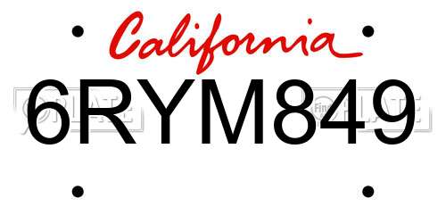 6RYM849 California License Plate