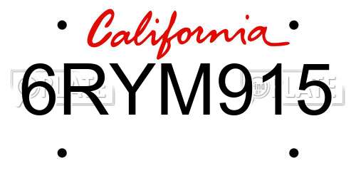 6RYM915 California License Plate