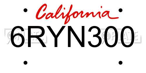 6RYN300 California License Plate
