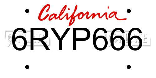 6RYP666 California License Plate