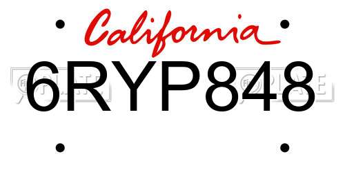 6RYP848 California License Plate