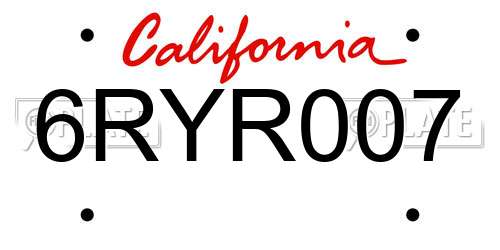 6RYR007 California License Plate
