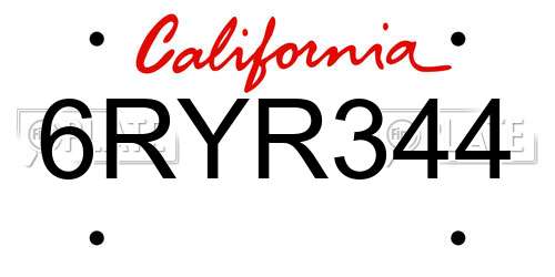 6RYR344 California License Plate
