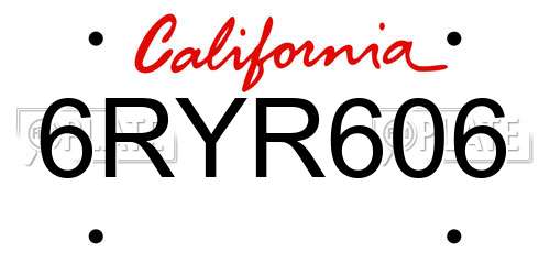 6RYR606 California License Plate