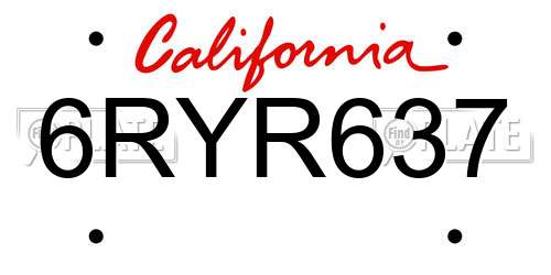 6RYR637 California License Plate
