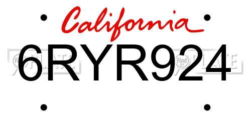 6RYR924 California License Plate