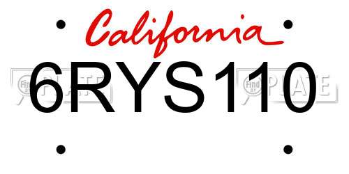6RYS110 California License Plate