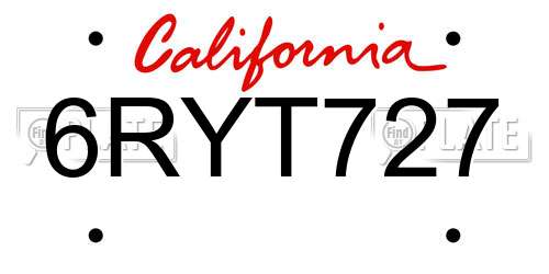 6RYT727 California License Plate