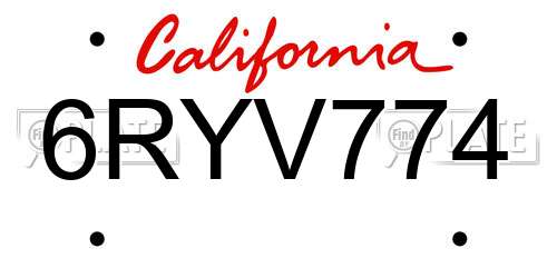 6RYV774 California License Plate