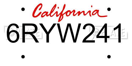6RYW241 California License Plate