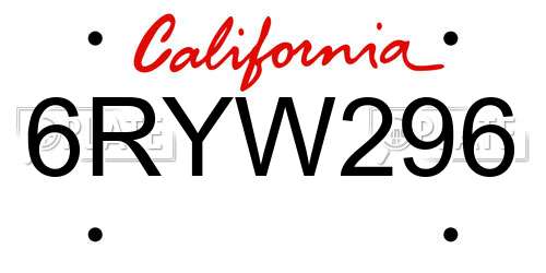 6RYW296 California License Plate
