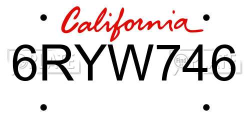 6RYW746 California License Plate