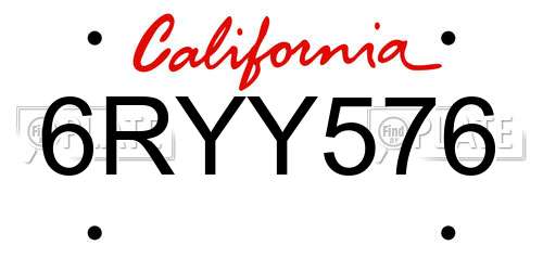6RYY576 California License Plate
