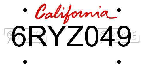 6RYZ049 California License Plate