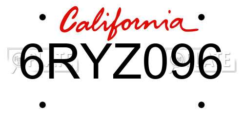 6RYZ096 California License Plate
