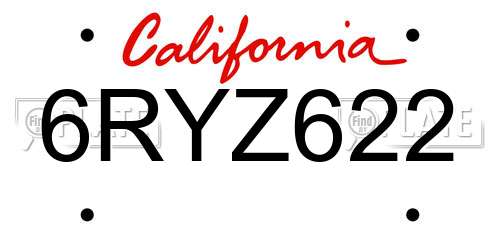 6RYZ622 California License Plate
