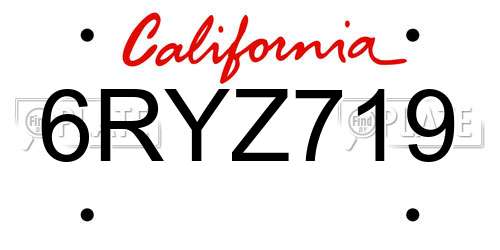 6RYZ719 California License Plate