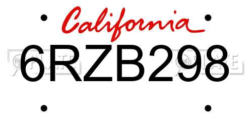 6RZB298 California License Plate