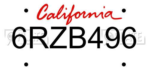 6RZB496 California License Plate
