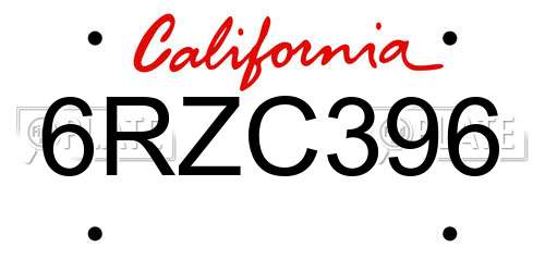 6RZC396 California License Plate