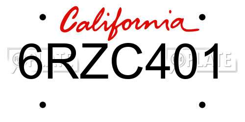 6RZC401 California License Plate