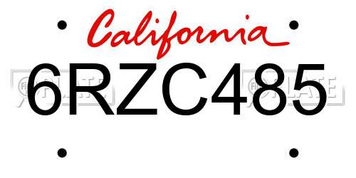 6RZC485 California License Plate