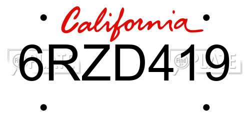 6RZD419 California License Plate