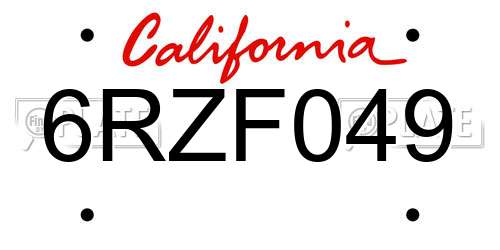 6RZF049 California License Plate