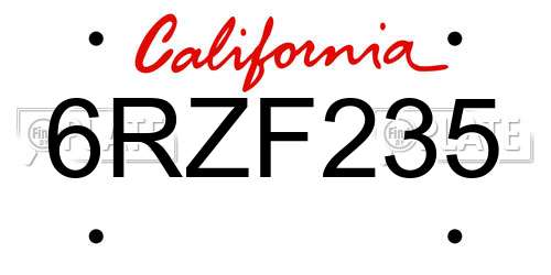 6RZF235 California License Plate