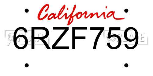 6RZF759 California License Plate