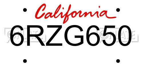 6RZG650 California License Plate