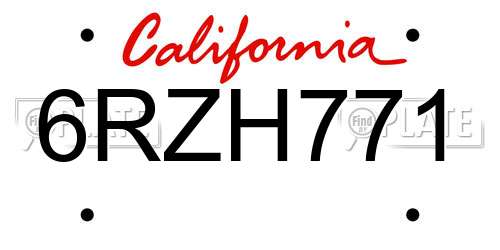 6RZH771 California License Plate
