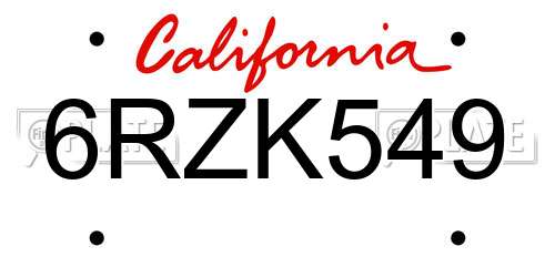 6RZK549 California License Plate