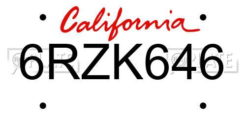 6RZK646 California License Plate