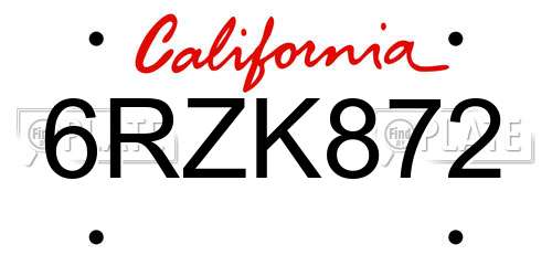 6RZK872 California License Plate