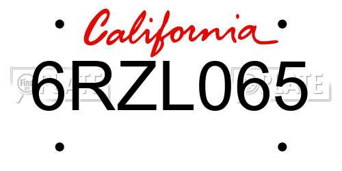 6RZL065 California License Plate