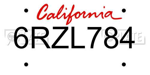 6RZL784 California License Plate