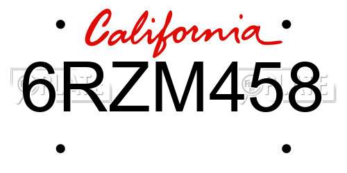 6RZM458 California License Plate
