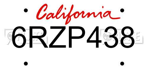 6RZP438 California License Plate