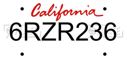 6RZR236 California License Plate