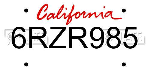 6RZR985 California License Plate