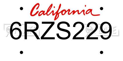 6RZS229 California License Plate