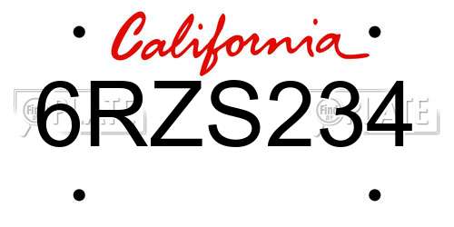 6RZS234 California License Plate