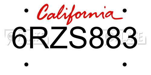 6RZS883 California License Plate