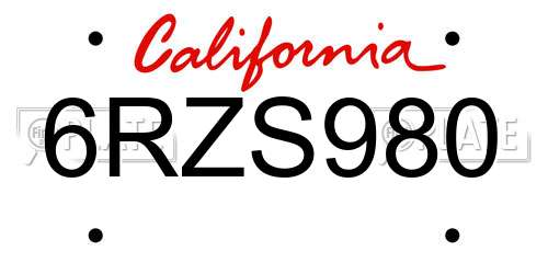 6RZS980 California License Plate