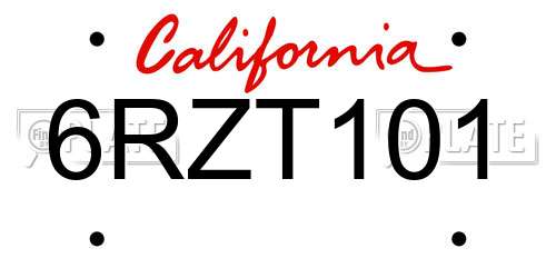 6RZT101 California License Plate