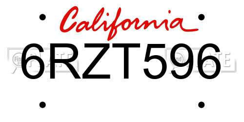 6RZT596 California License Plate