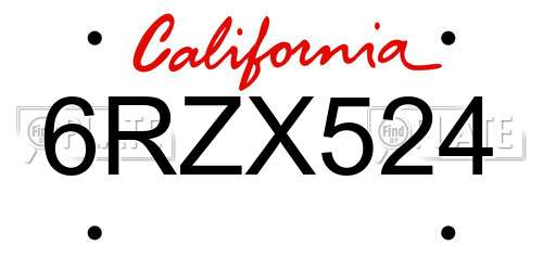 6RZX524 California License Plate